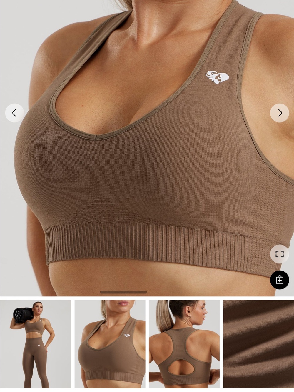 Seamless Ribbed Sports Bra in Taupe with Logo